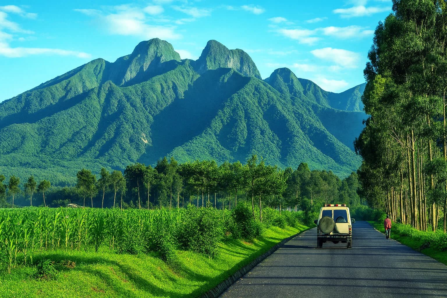 Green hills and a road winding through Rwanda